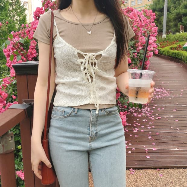 레이스 아일렛 레이어드 뷔스티에