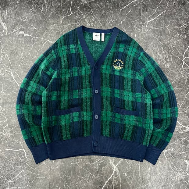 아디다스 체크 그린 클로버 스웨터 가디건