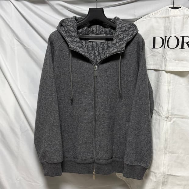 [S+급/XL] 디올 오블리크 캐시미어 후드집업 그레이