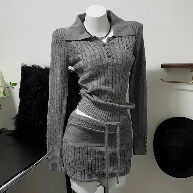 니트 탑 스커트 세트