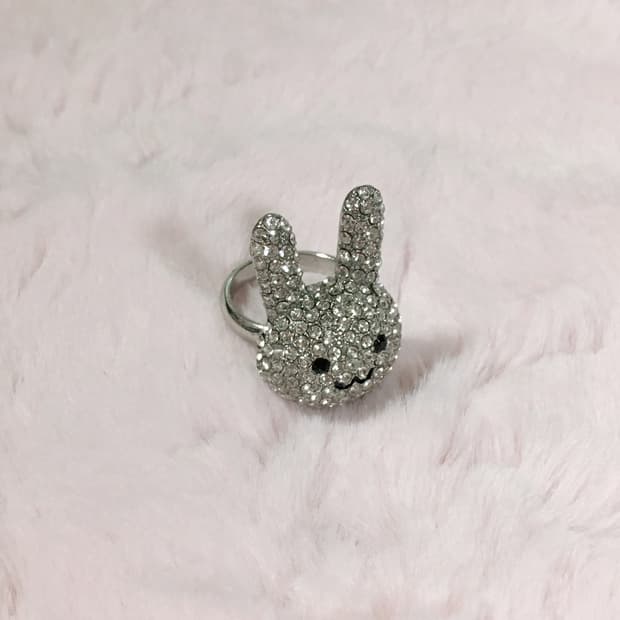 토끼 큐빅 반지 갸루 데코라 헤이세이