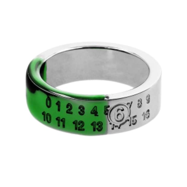 MM6 메종 마르지엘라 인그레이브드 로고 링 실버 그린