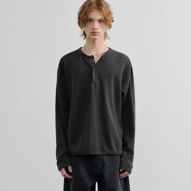(1) 노운 pique henley t-shirts (charcoal)