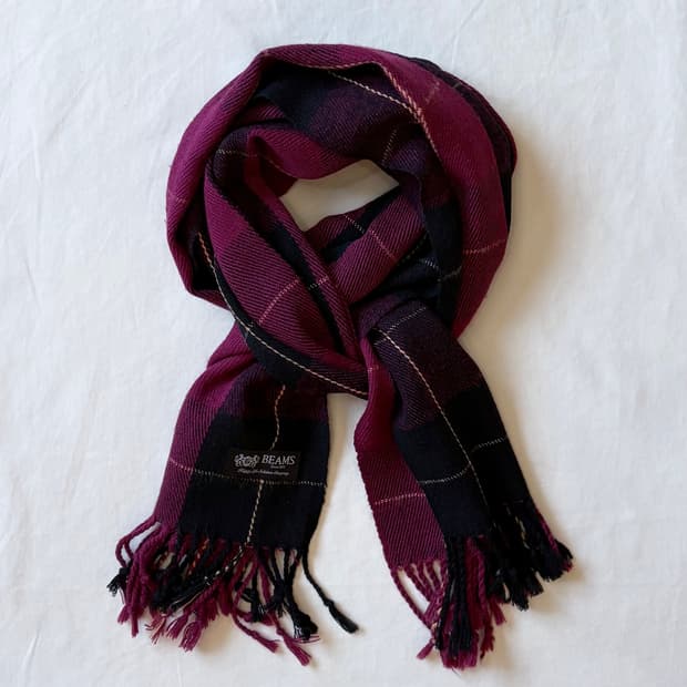 BEAMS 타탄체크 울아크릴 머플러