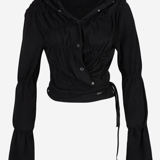 세릭 SHIRRING WRAP HOOD CARDIGAN / BLACK