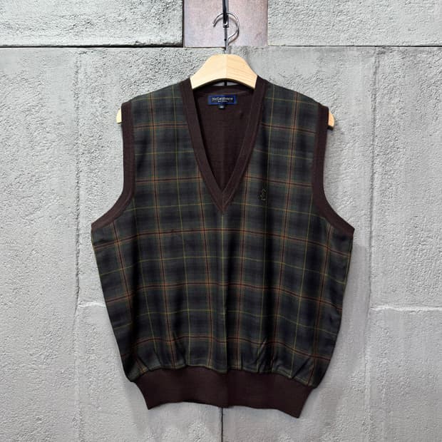 90s 입생로랑 클래식 체크 니트 조끼 (L)  