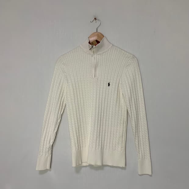 폴로 랄프로렌 빈티지 케이블 니트 아이보리 반집업 여성 L