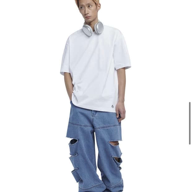노매뉴얼 데미지 사이드 트임 와이드 빈티지 데님팬츠 M