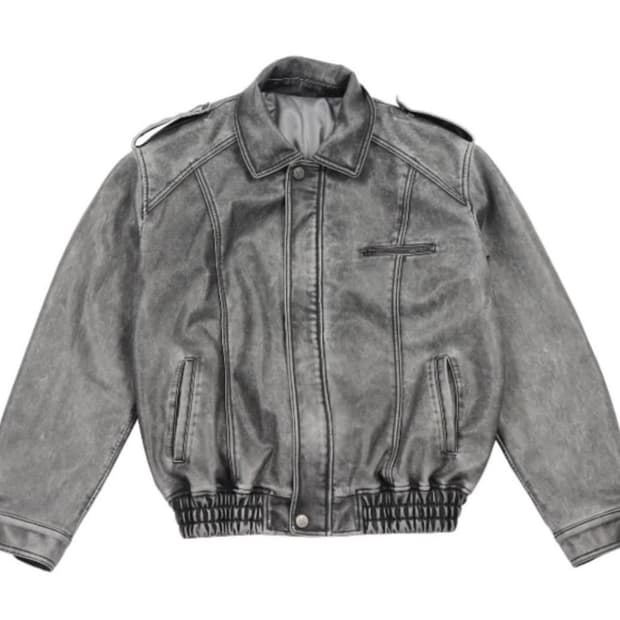 시너진 빈티지 레더 붐버 자켓 그레이