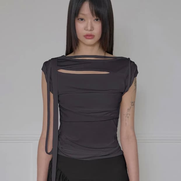 Asymmetrical Draped Strap RollUp t shirt