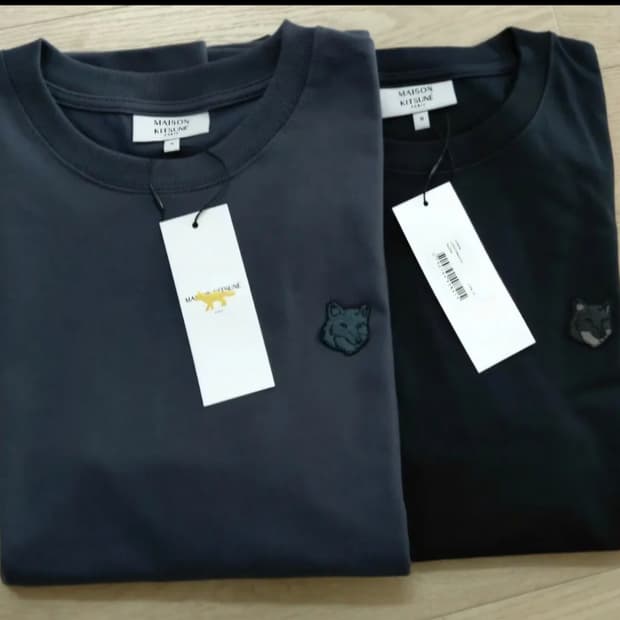 메종키츠네 그레이 폭스  롱슬리브 블랙/네이비 큐알인증 수입제품