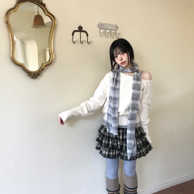 당일배송) 히니츠키 고마츠 빈티지 체크 캉캉 미니스커트