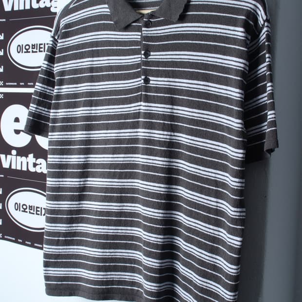 (L-XL) 주앙옴므 반팔 카라 티셔츠 니트 스트라이프-H35602