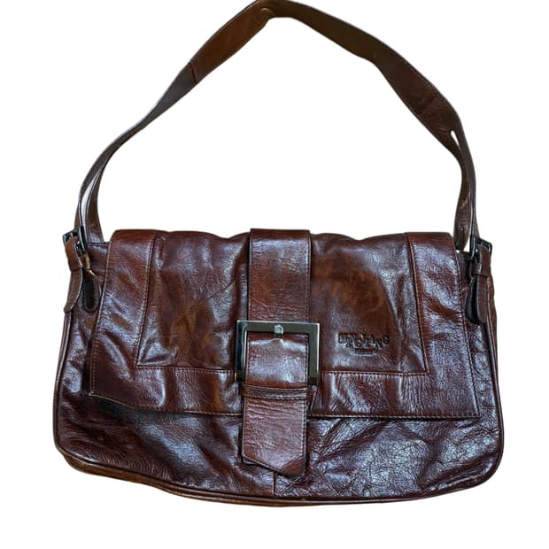   빈티지 브라운 가죽 버클 숄더백 