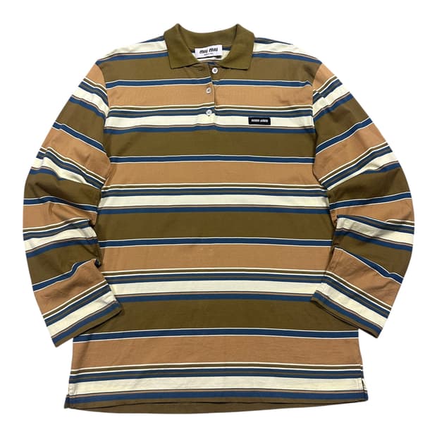 ✨ (바배) 미우미우 스트라이프 폴로 셔츠 카라 롱슬리브 
