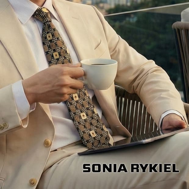 소니아 리키엘 실크 블랙 패턴 넥타이 9.4cm A+등급 A19749