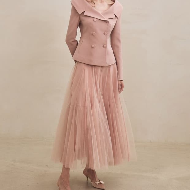 그레이스유 Etoile Banding Sha Skirt (Pink)