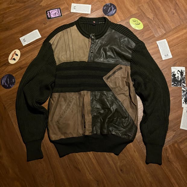 90s Mix matched Leather wool knit