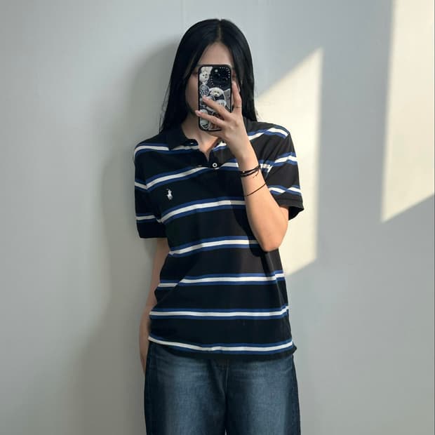 폴로 랄프로렌 자수로고 단가라 피케 반팔 카라 티셔츠