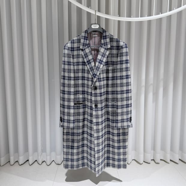 (A+/5) / 톰브라운 타탄 체크 바리티쉬 울 오버 코트 자켓 그레이