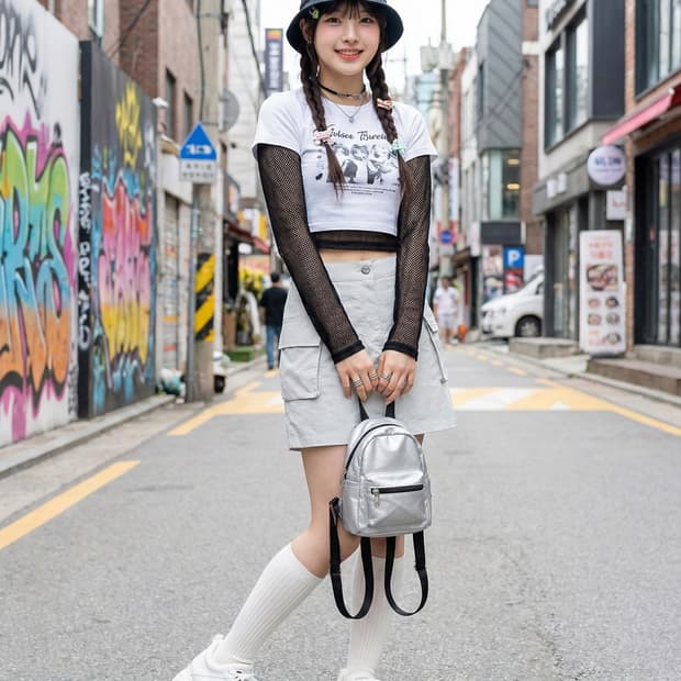 코드그라피 나일론 그레이 카고 미니스커트_S