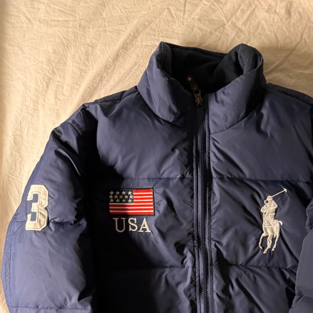 폴로 빅포니 성조기 패딩 네이비 M