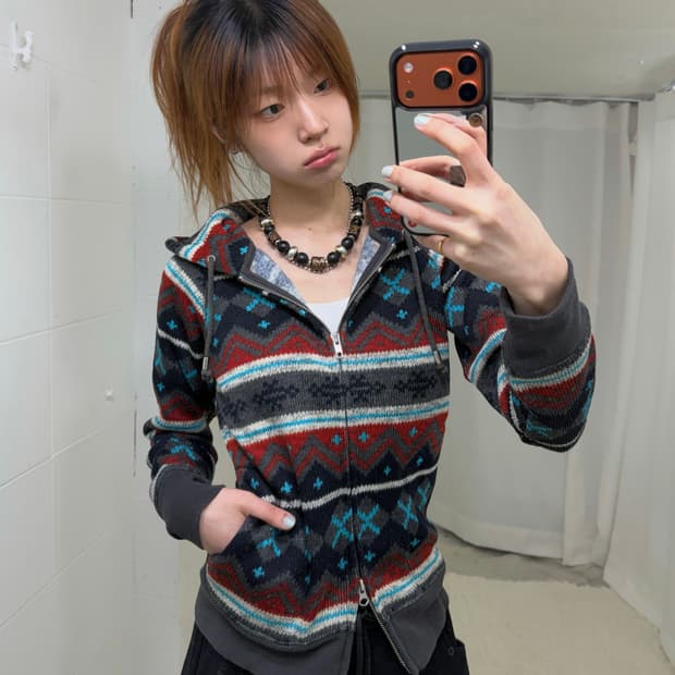 빈티지 노르딕 약기모 작사 후드집업