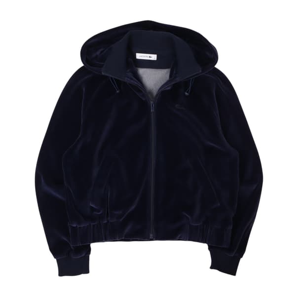 라코스테 우먼스 네이비 벨벳 후드집업