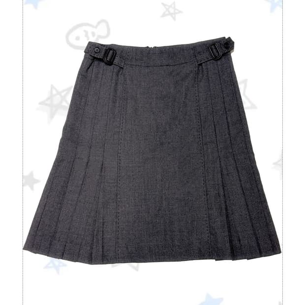 그레이 플리츠 미디 스커트