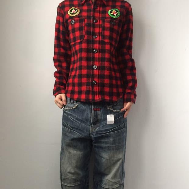 Woolen check pattern shirt