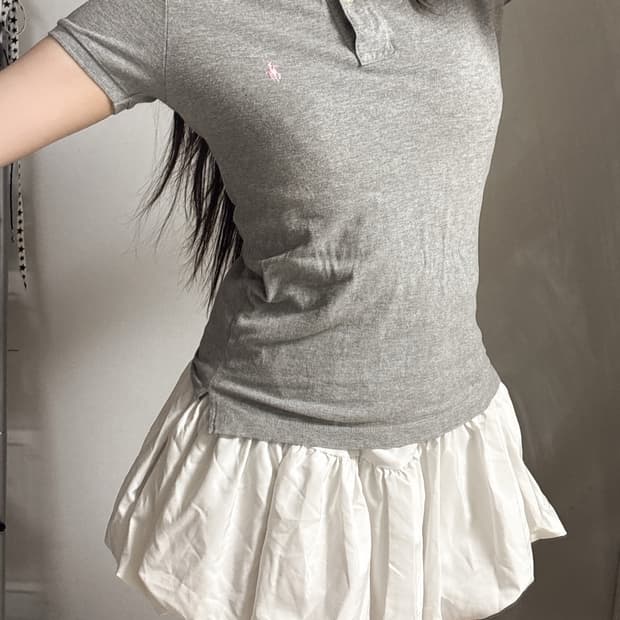 폴로랄프로렌 핑크 로고 그레이 pk티셔츠
