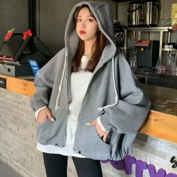 오버핏 그레이 약기모 후드집업 미착용 새제품