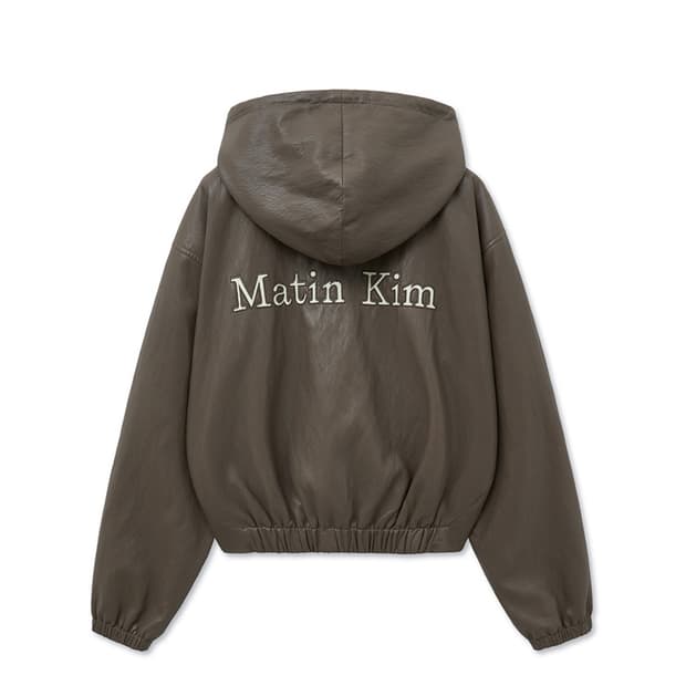마뗑킴 레더 크롭 후드 점퍼