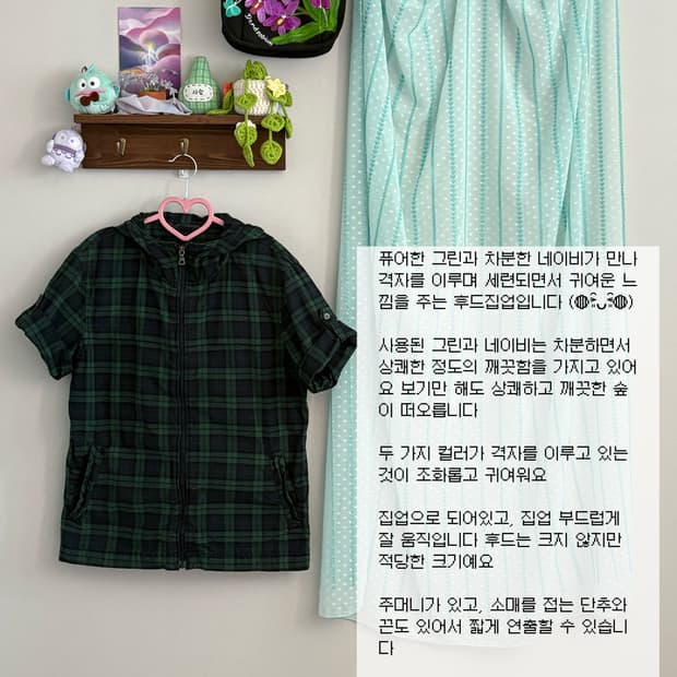 그린 체크 후드집업