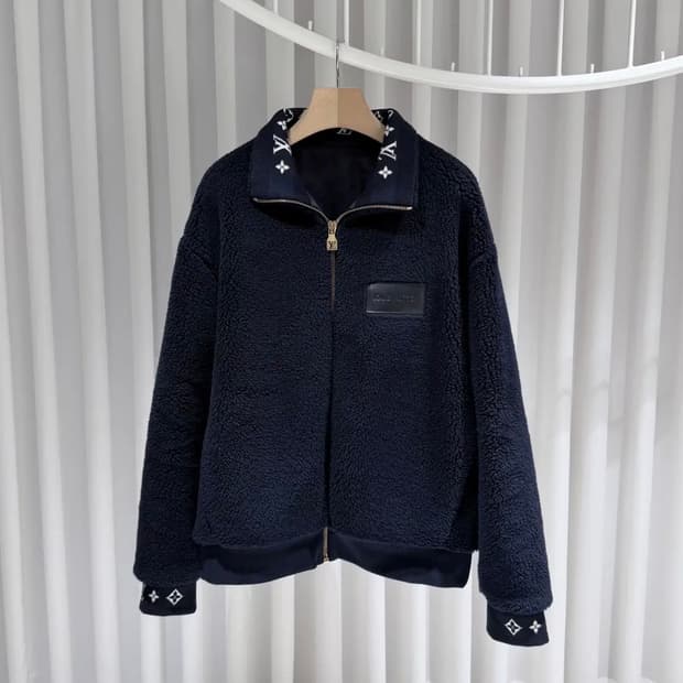 (A+/XXL) / 루이비통 레더 패치 플리스 블루종 봄버 자켓 네이비