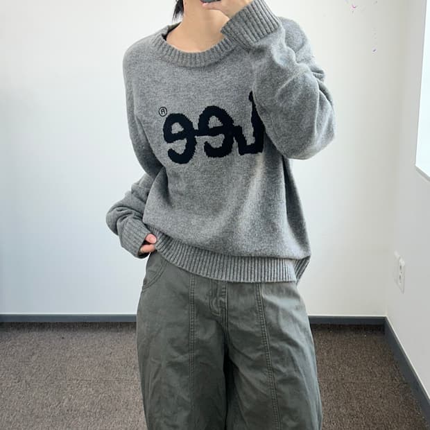 Lee 리 블랙 로고 그레이 니트