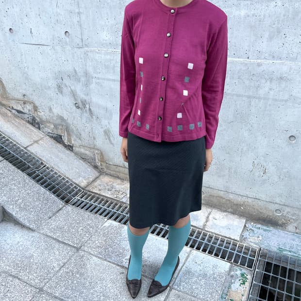 Dark Pink Round Neck Cardigan