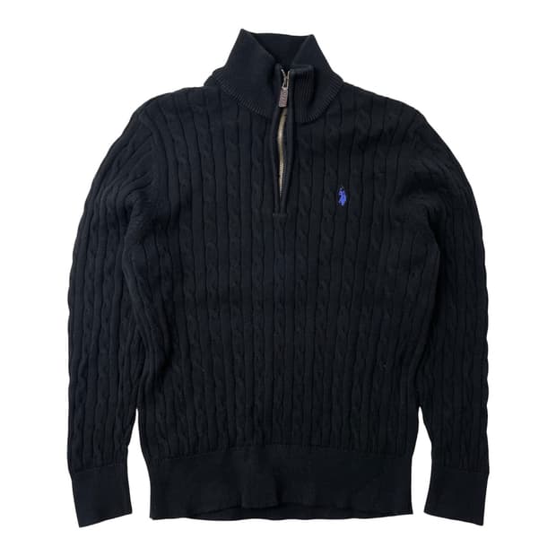 [중고] 폴로 아센 블랙 꽈배기 하프넥 니트