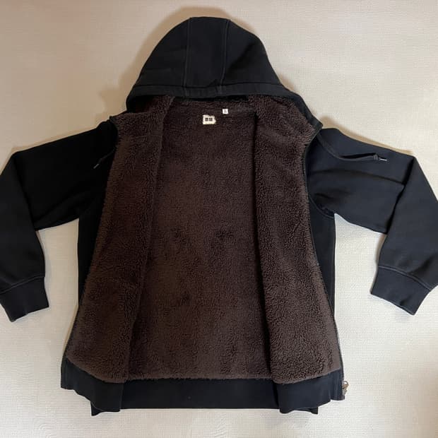 유니클로 보아 후드집업(블랙) XL