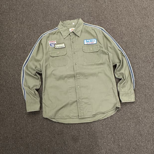 L)Dickies vintage 패치 디테일 카키 워크셔츠