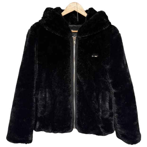 3728 FAD 블랙 후드 루즈핏 퍼자켓