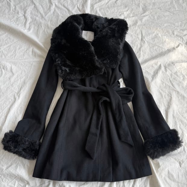 세실맥비 고딕 오네갸루 고스로리 펑크 퍼 트리밍 울 코트 