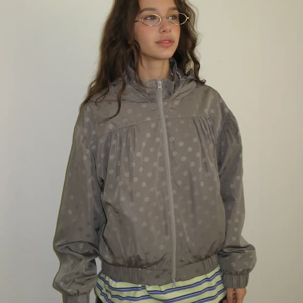 론론 도트 팬던트 후디 점퍼 바람막이 그레이