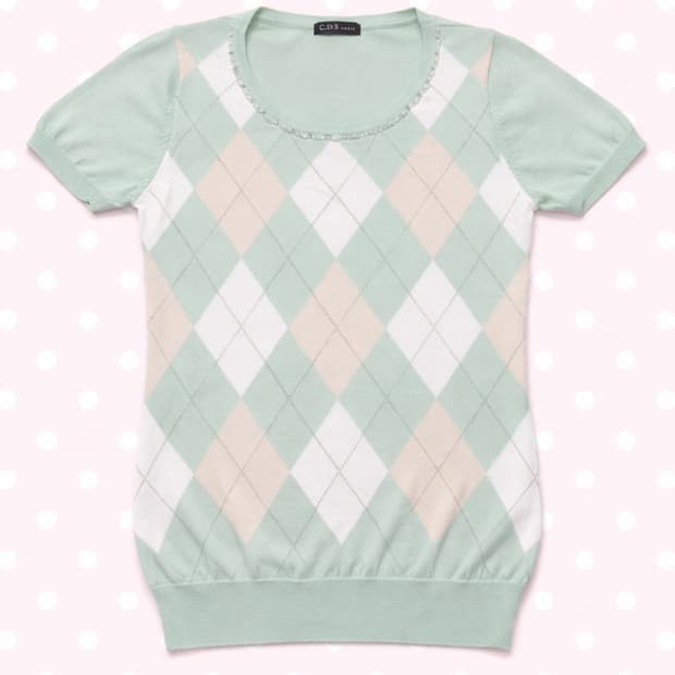 로걀 히메갸루 라떼갸루 아가일 비즈 민트 반팔 니트