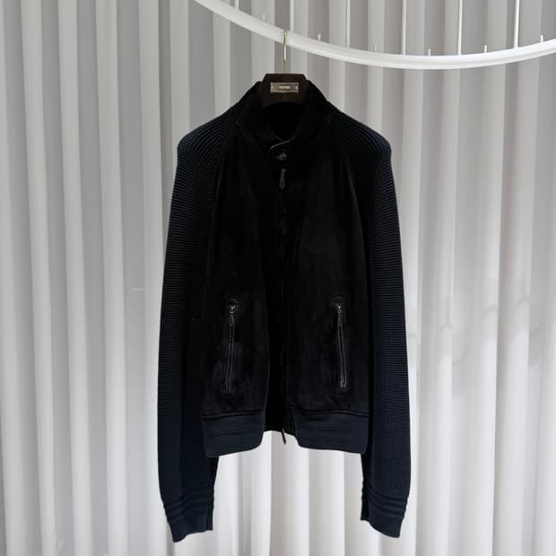 (A+/58) / 톰포드 스웨이드 니트 집업 블랙