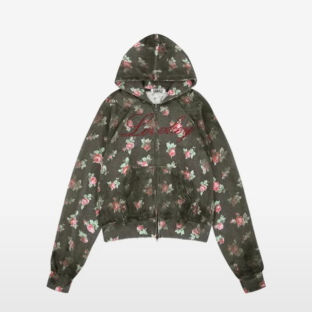그레일즈 FLOWER DIRTY ZIP HOODIE [CHARCOAL]