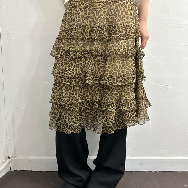 yuki torii leopard layered midi skirt