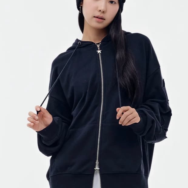 뚜오미오 스타패치 후드집업 네이비 새상품