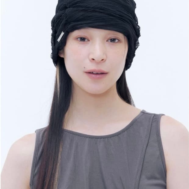 sheer turban beanie black