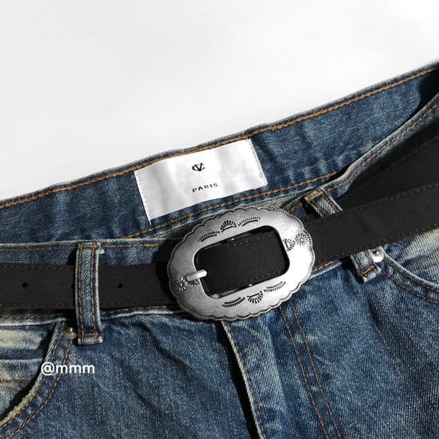 [Unisex] 웨스턴 판 버클 스웨이드 벨트 블랙